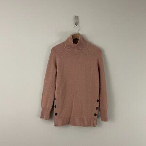 Garnet Hill Dusty Mauve Cashmere Side Button Turtleneck Sweater Size XS